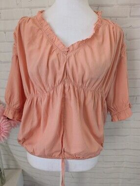 Mod On Trend - Peach Ruffle V-Neck Women's Top